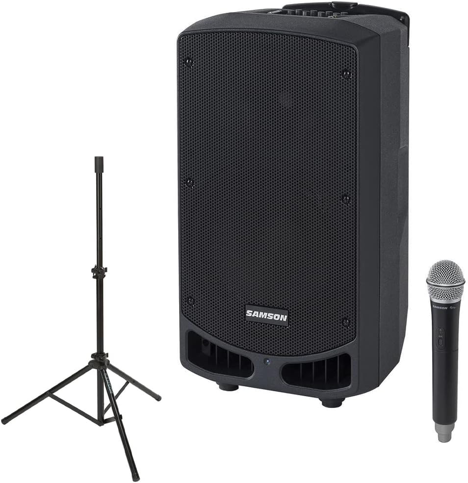SAMSON Expedition XP310w (Band K: 470 to 494 MHz) Portable PA System with Wireless Microphone (K) Bundle LS40 Lightweight Speaker Stand