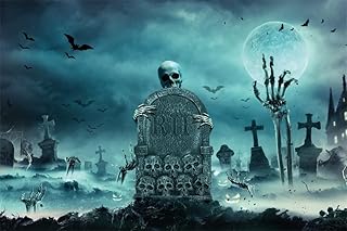 Halloween Party Backdrop for Photography LFEEY 10x6.5ft Creepy Ghost Skull Tombstone Night Halloween Photo Background Decorations Scary Party Skeleton Terror Cemetery Kids Halloween Party Backdrop