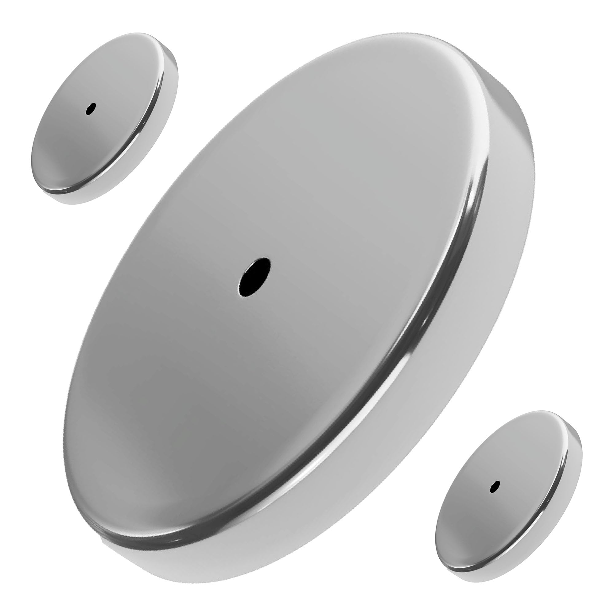 Ceramic Round Base Magnet Pack - Heavy-Duty Strong Magnets - 65 lb Pull Each - for Indoor and Outdoor Use - Nickel-Plated - 2.618" Diameter - 0.275" Hole - 0.375" Thick - 3-Pack