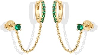 PAVOI 14K Gold Chain Earrings for Women | Double Piercing Dangle Chain Huggie Hoop Earrings | Cubic Zirconia Pearl Stud Ear Cuff Earrings for Women