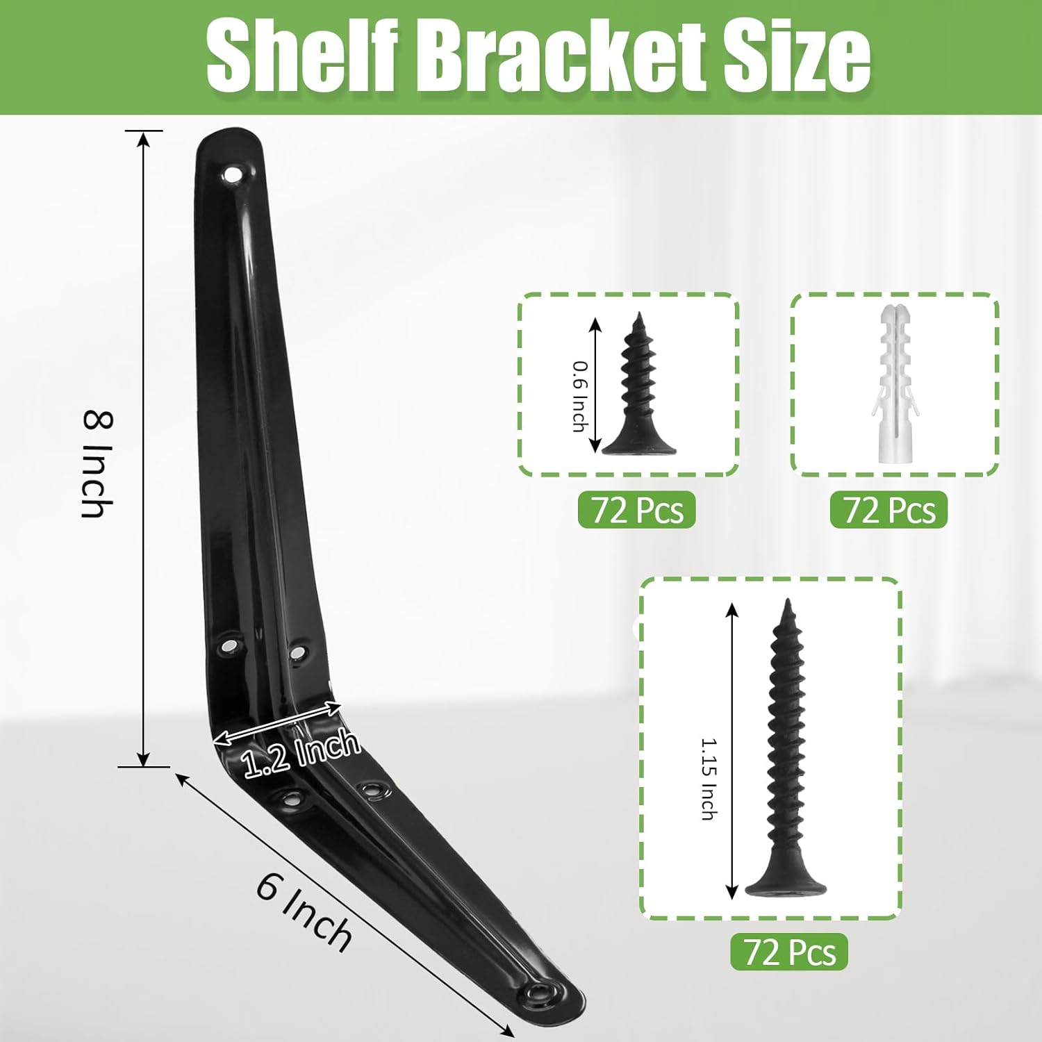 24 Pack Shelf Brackets 8 x 6 Inch, Heavy Duty Black Metal Floating Shelf Bracket, L Bracket Corner Brace Support J Bracket, Decorative Joint Angle Bracket for Hanging