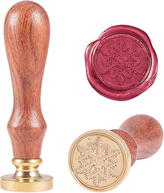 PandaHall Elite Snowflake Wax Seal Stamp with Wooden Handle Removable Vintage Retro Sealing Stamp for Christmas Embellishment of Envelopes, Invitations, Wine Packages, Gift Packing
