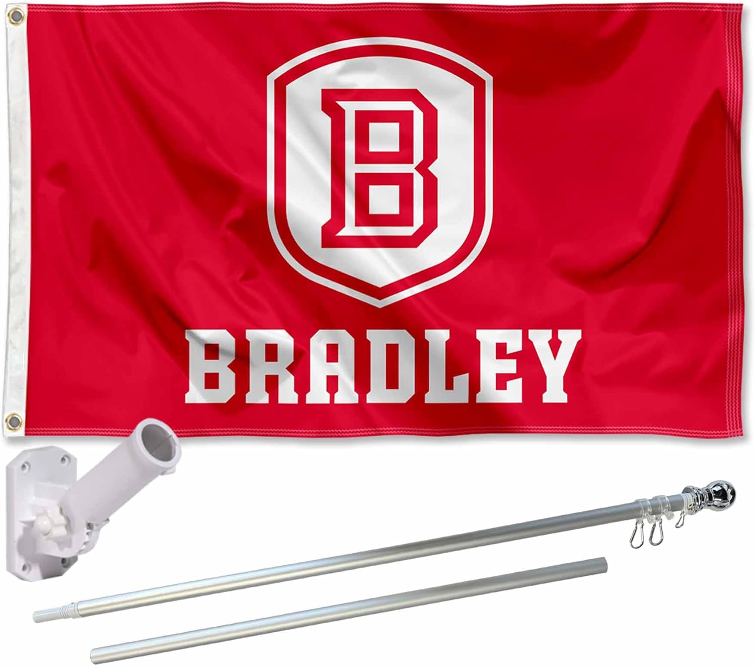 College Flags & Banners Co. Bradley Braves Logo Outdoor Flag and Pole Bracket Mount Bundle