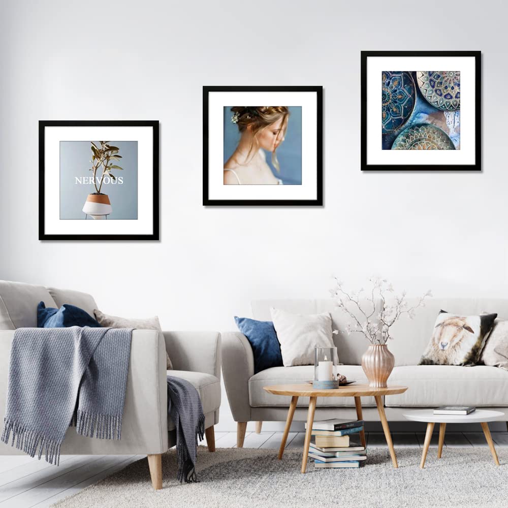 THREELOVE 20x20 Frame Black, Display 16x16 Picture with Mat Or 20x20 Picture Without Mat, Wall Mounting Home Decor Picture Photo Frame, Set of 3