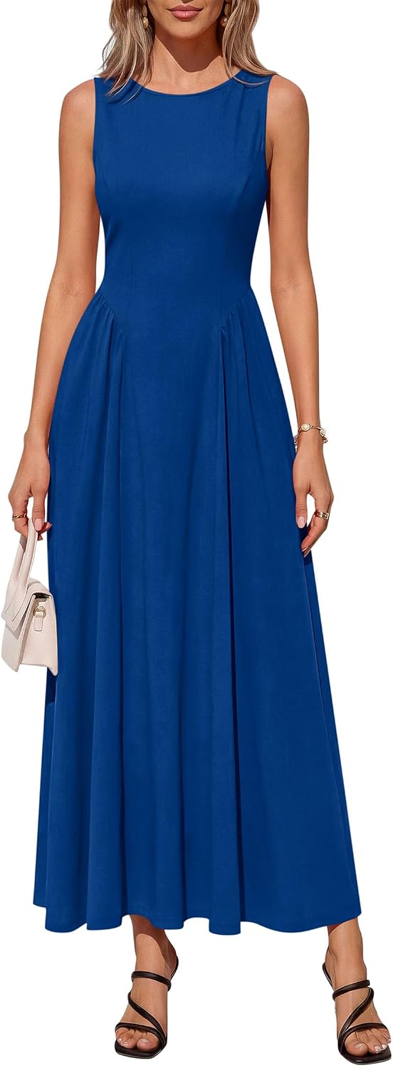 KIRUNDO Wedding Guest Dresses for Women 2026 Summer Semi Formal Work Sleeveless Elegant Boat Neck Flowy A Line Maxi Dress