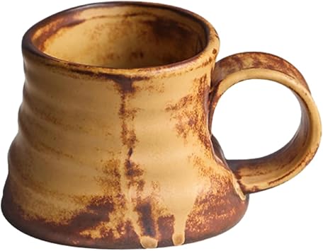 250ml/8.5oz Vintage Kiln Turned Coarse Pottery Coffee Cup, Personalized Irregular Hand Squeezed Mug-Coarse pottery deformation cup - brown