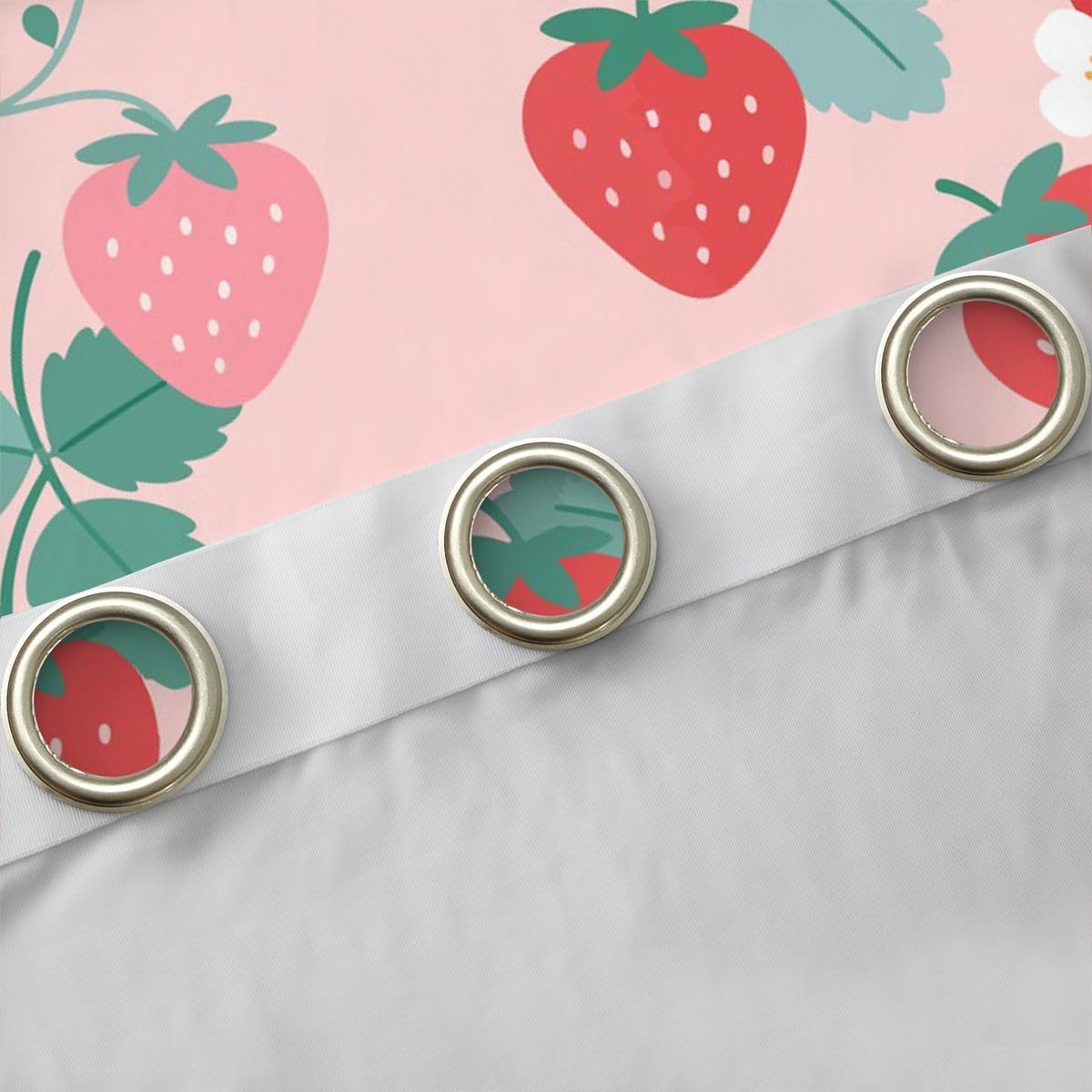 Feelyou Strawberry Blackout CurtainsKawaii Darkening Drapes for Bedroom Living Room Decor Floral Branches Thermal Insulated Shades Window Treatments, 2 Panels 38 x 54 Inch