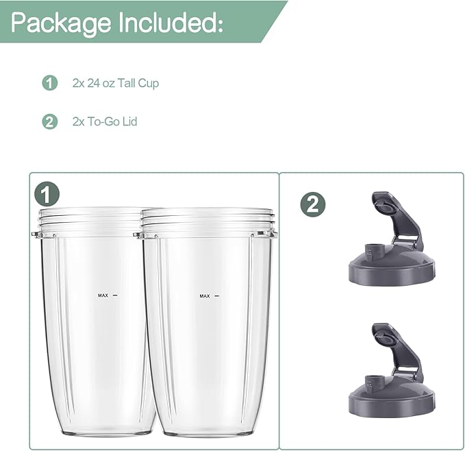 Vasos Licuadora LVAINIT 24oz con Tapas para NutriBullet 600W Pro 900W miniatura 4