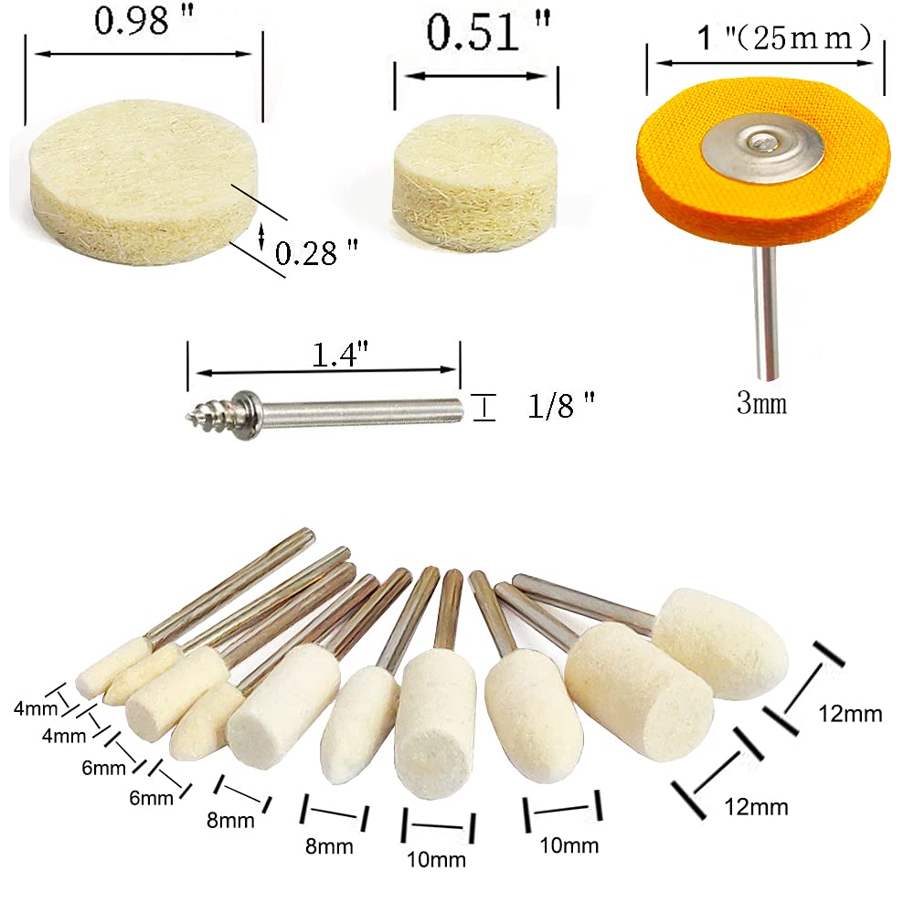 78 Pcs Polishing Buffing Wheel Set for Dremel Polishing Kit Felt Wool Cotton 1/8inch Shank Pad Rotary Tool Accessories