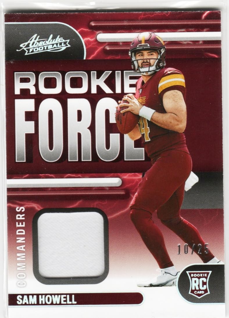 Sam Howell Rookie Force Rookie Card Game Used Memorabilia Relic Serial Numbered 10/25 Absolute Collectible Football Card -2022 Absolute Football Card #RF-5 (Commanders)