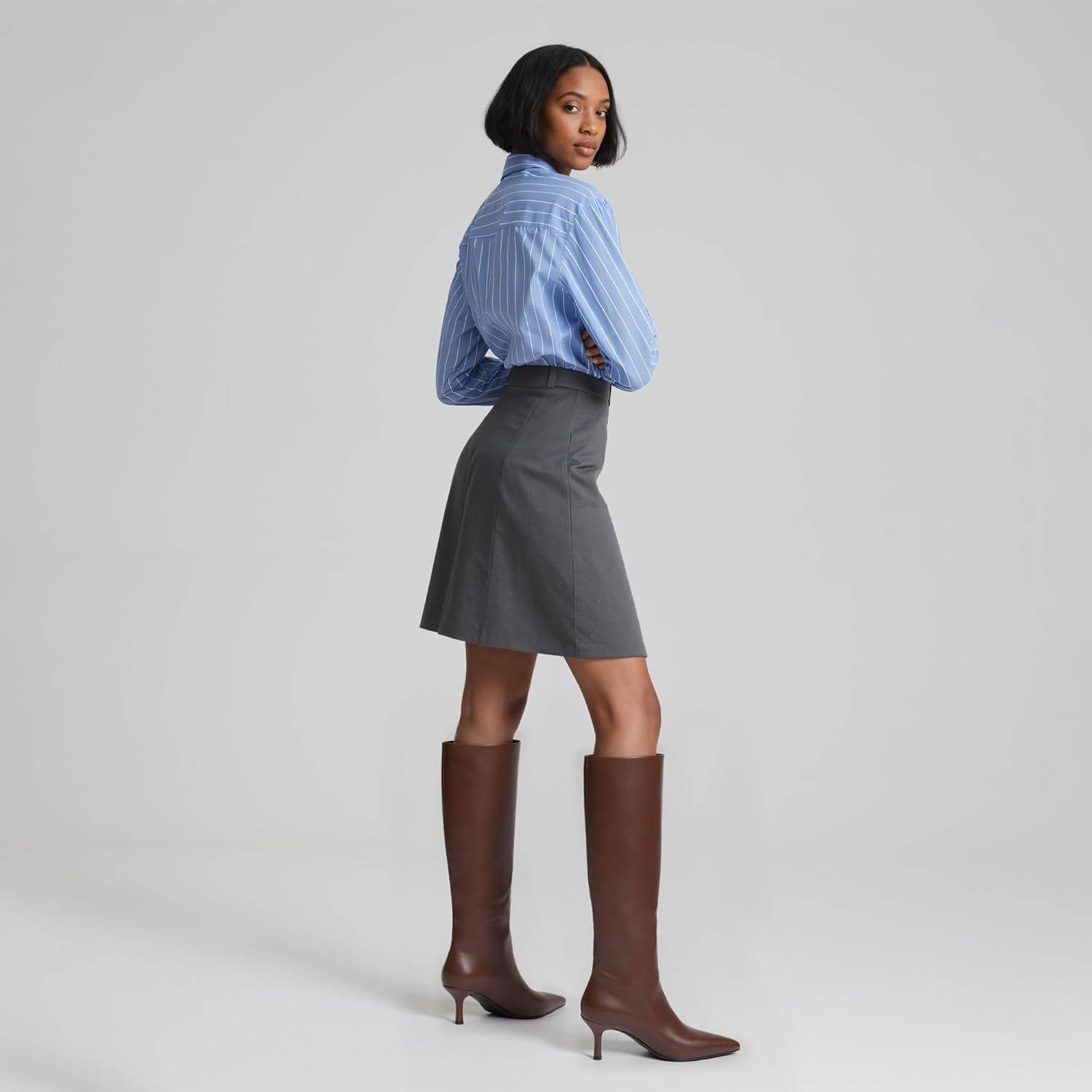 Modatope Brown Boots for Women Knee High Boots Kitten Low Heels Pointed Toe Tall Boot for Women Size 8.5 - Image 8