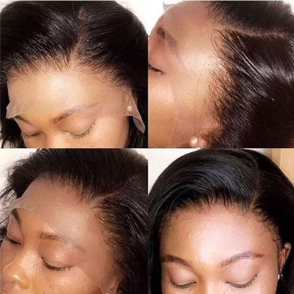 Chocolate Brown 180% Density Yaki Kinky Straight Hair Wig For Women 16Inch Natural Hairline Kinky Straight Wig With Afro Baby Hair 13X6 HD Lace Wig