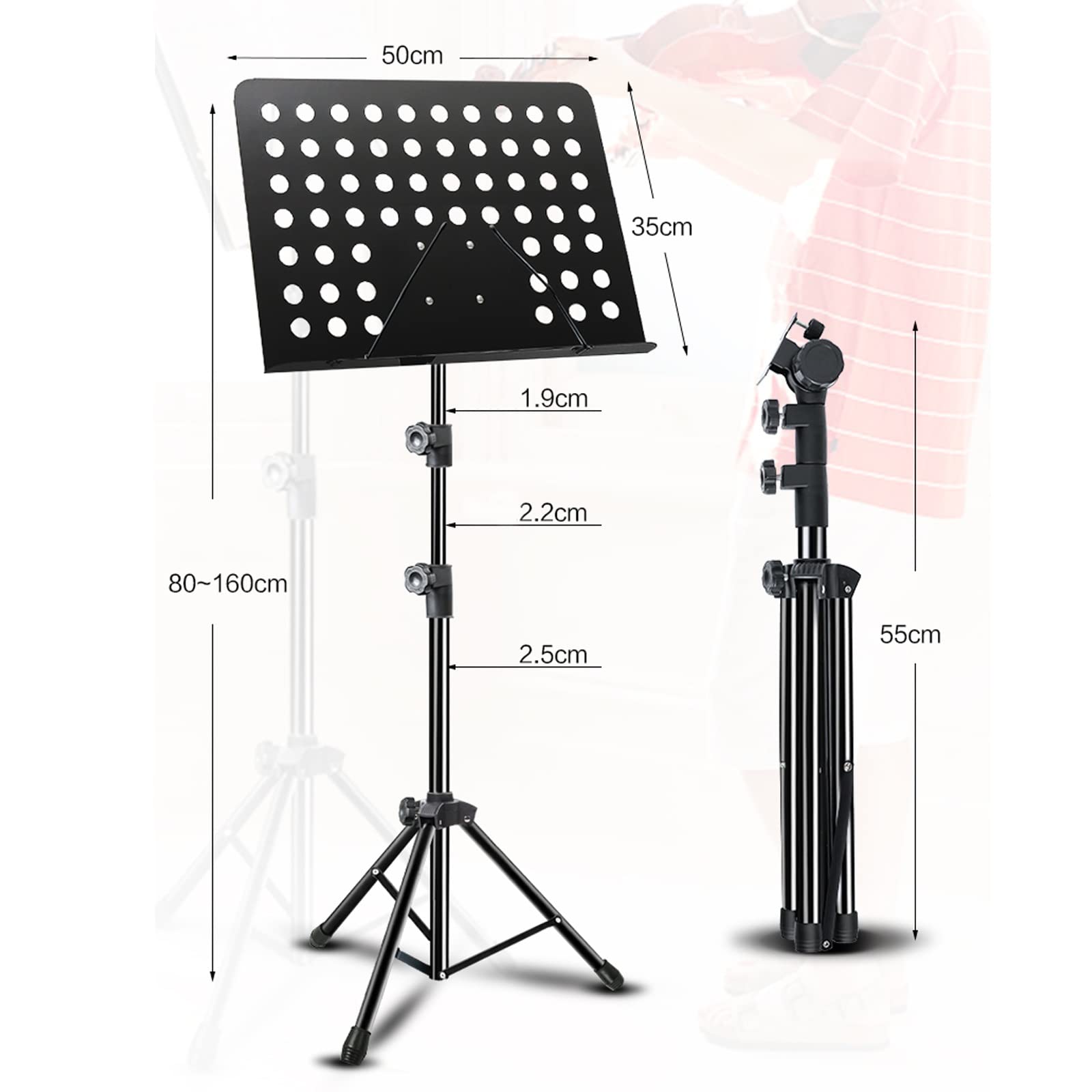 HJXGQJM Negro Atril para Partitura Plegable Portátil Musica Metalico Soporte De Ajustables con Bolsa De Transporte, Atril Metalico, Altura Ajustable, para Tocar Instrumentos, Teclado De Batería(Blue)