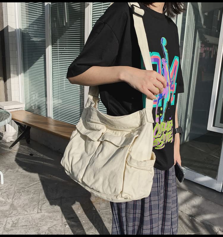 Image of Women Shoulder Bags Canvas Tote Bag Handbag Large Hobo with Pockets Work Bags for Women and Men