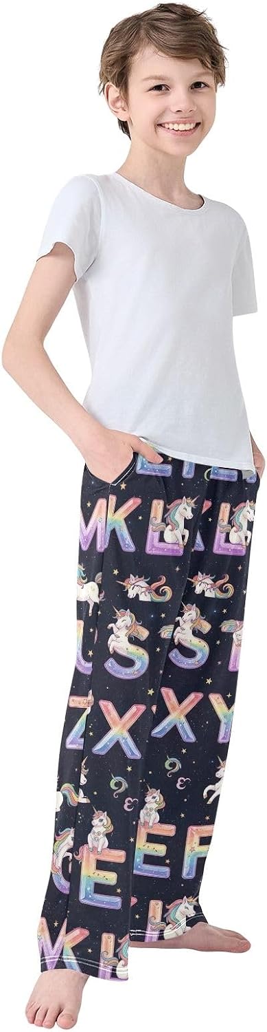 Colorful Unicorn Letter Pajama Pants Soft Loungewear, Elastic Waist and Pockets, Breathable Modal Sleepwear