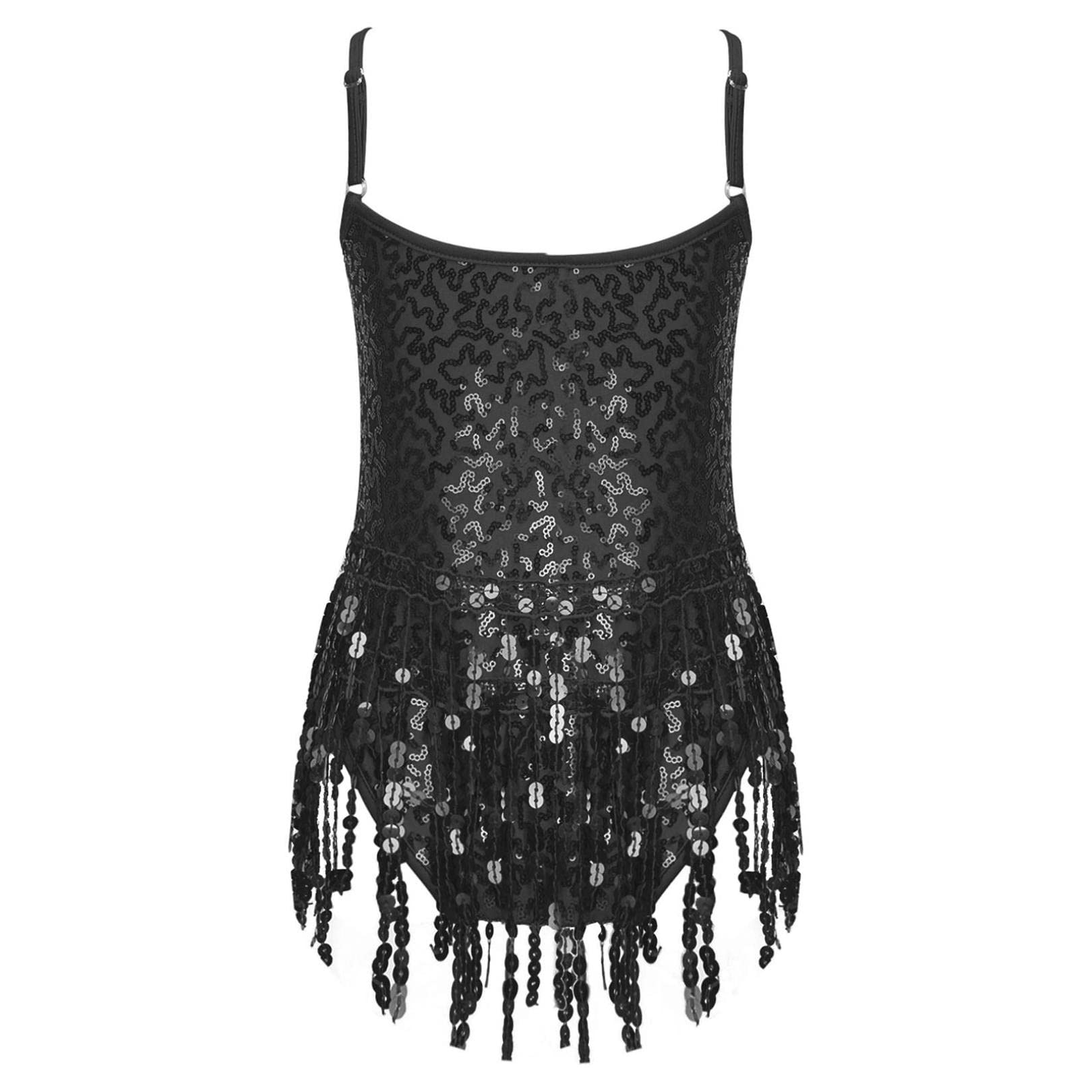 easyforever Girls Ballroom Samba Tango Latin Dance Costume Sequin Tassel Professional Competition Stage Dance Dress Black 14 Years