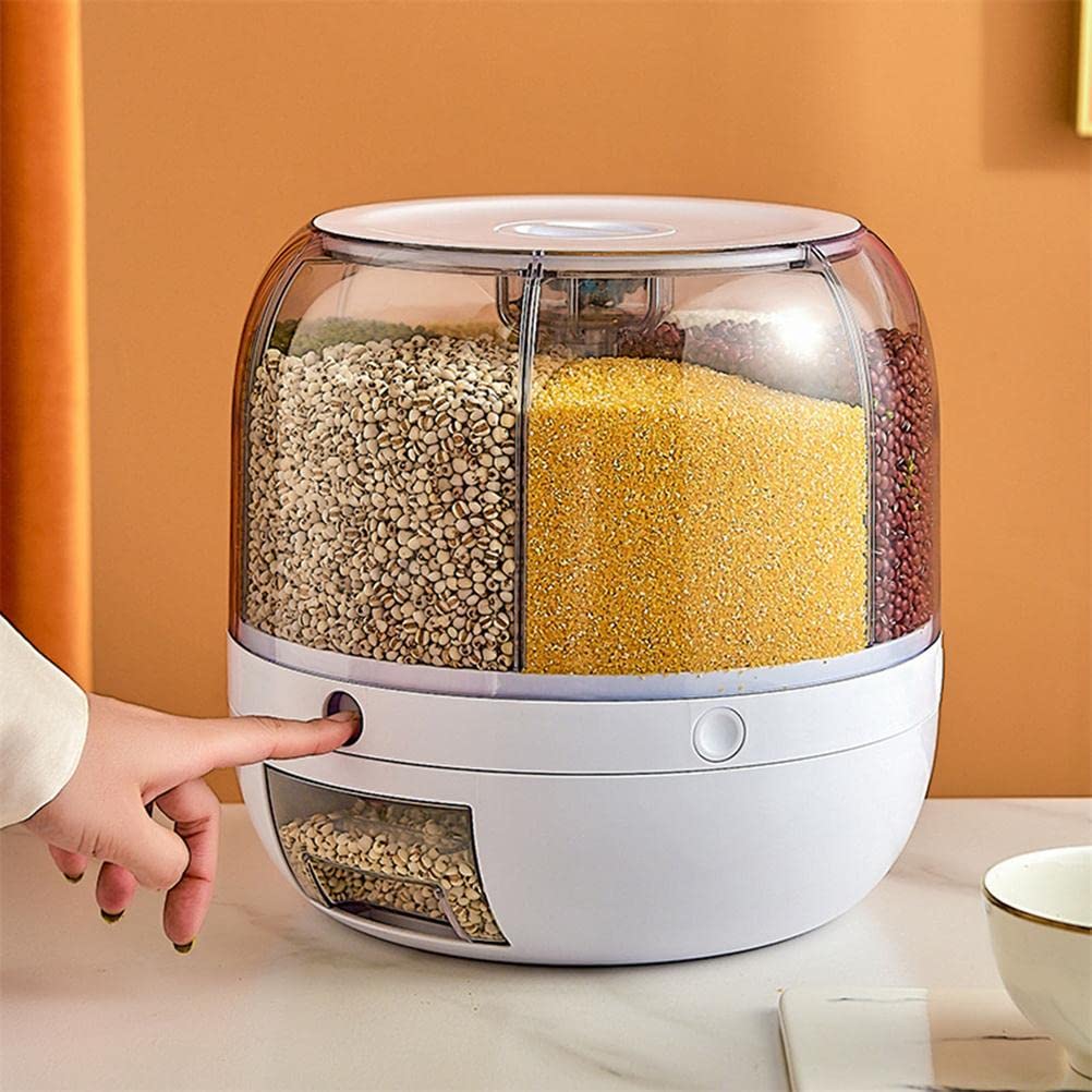 Vorratsdosen, 6 Gittern Drehbarer Lebensmittelspender, Lebensmittelqualität und BPA-frei, langlebig und einfach zu bedienen, Aufbewahrungsbox für Zuhause und Küche