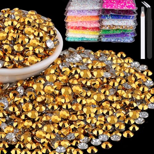 5000pcs 3mm Resin Rhinestones Bulk, Mineral Gold Flatback Round Jelly Rhinestones Bedazzling Non Hotfix Crystal Gems Large Quantity Wholesale for DIY Crafts Clothes Tumblers Face Makeup Manicure
