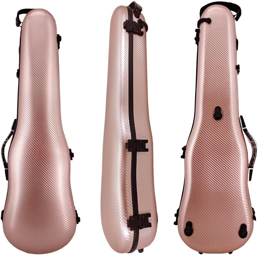 Violin Case 4/4 Full Size – Carbon Fiber Lightweight & Durable Violin Hard Case with Soft Padding, Built-in Thermometer, and Comfortable Handle for Optimal Protection (rose-gold)