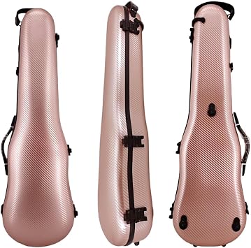 Violin Case 4/4 Full Size Carbon Fiber Lightweight & Durable Violin Hard Case with Soft Padding, Built-in Thermometer, and Comfortable Handle for Optimal Protection rose-gold