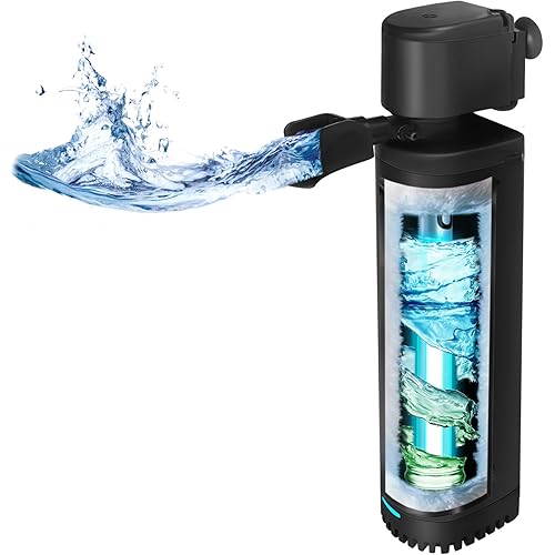 300GPH Aquarium Filter, UV Sterilizer for Aquarium for 45-120 Gallon, Submersible Pump Filter for Green Water Algae Clean, Ultra-Silent Green Killing Machine with Fish Tank & Turtle Tank Deodorization