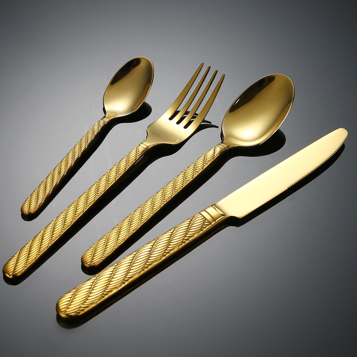 Besteckset, 4/16/24/32/40/48-teilig, Dickes Edelstahl-Besteckset mit Hanfseilmuster für Steakbesteck in Hotels und Restaurants. Gold, 40-teilig für 10 (Gold, 40-teilig für 10)