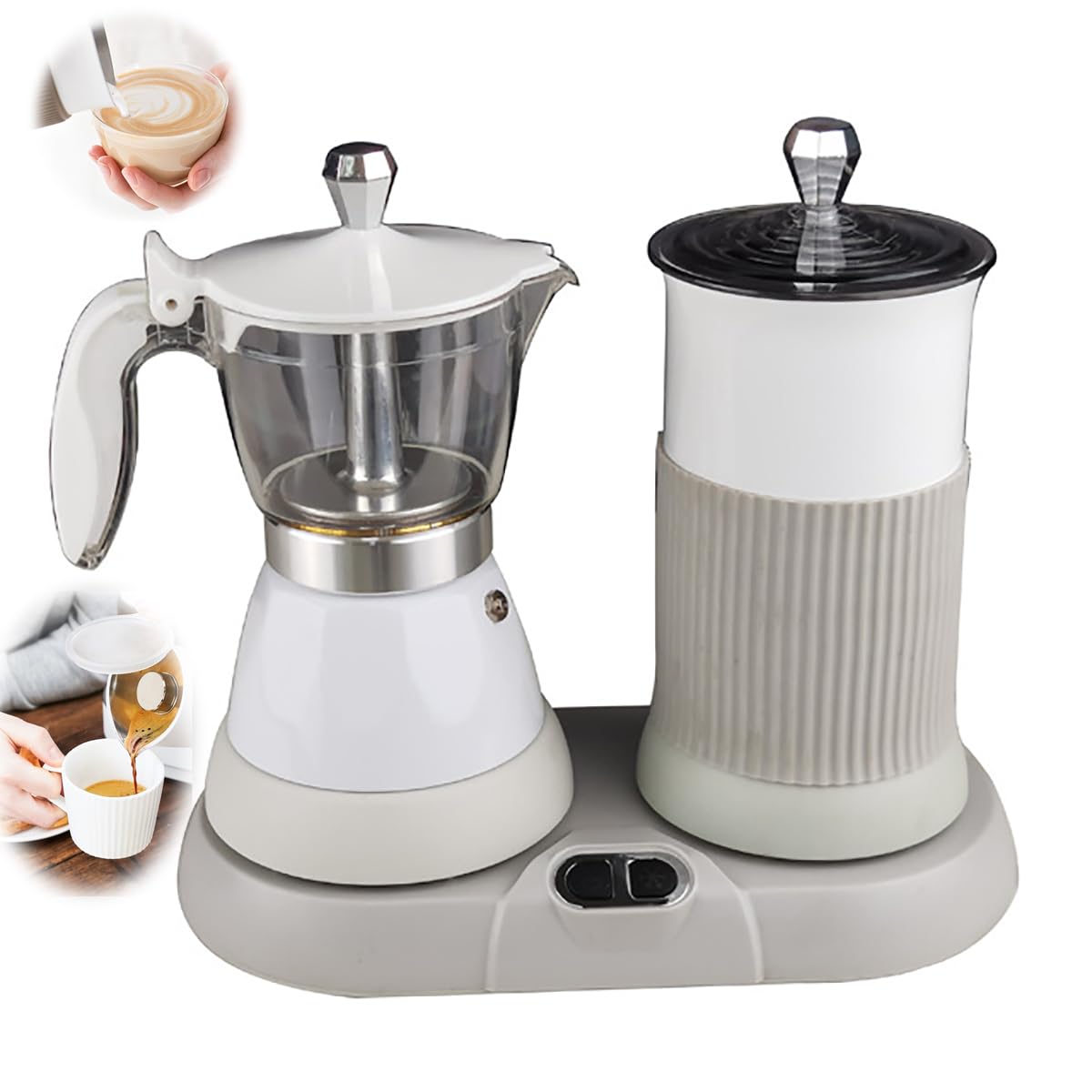 Espumador de leche, cafetera expreso eléctrica con vaporizador, minimáquina automática para espumar leche doméstica de 350 ml, control de temperatura inteligente de 55 a 60 °C, para el hogar