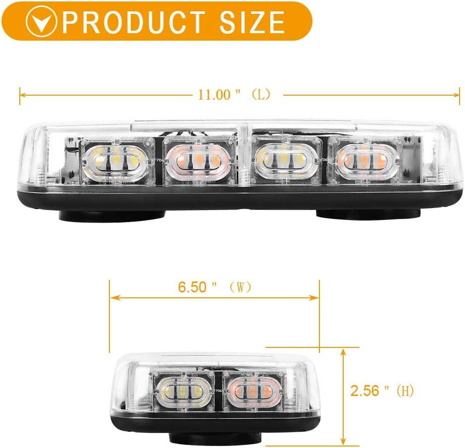 YITAMOTOR Upgrade Amber White Strobe Lights - High Intensity Law Enforcement Emergency Hazard Warning LED Mini Bar Strobe Light with Magnetic Base for 12V-24V Snow Plow, Trucks, Construction Vehicles