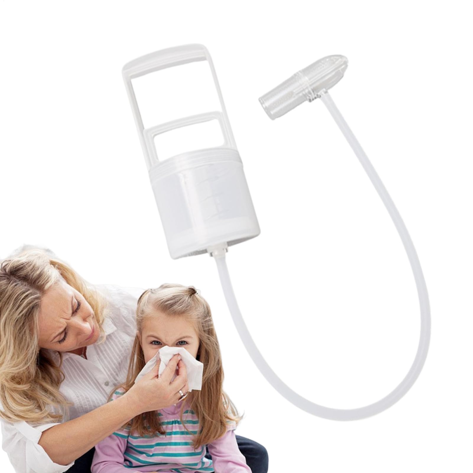 Nasal Aspirator Portable Hand Puller Nasal Aspirator, Strong Suction Manual Nose Cleaner Nose Clearing with Hand Pump Anti-Backflow Snot Sucker Pump Reusable Booger Remover for Children Adults
