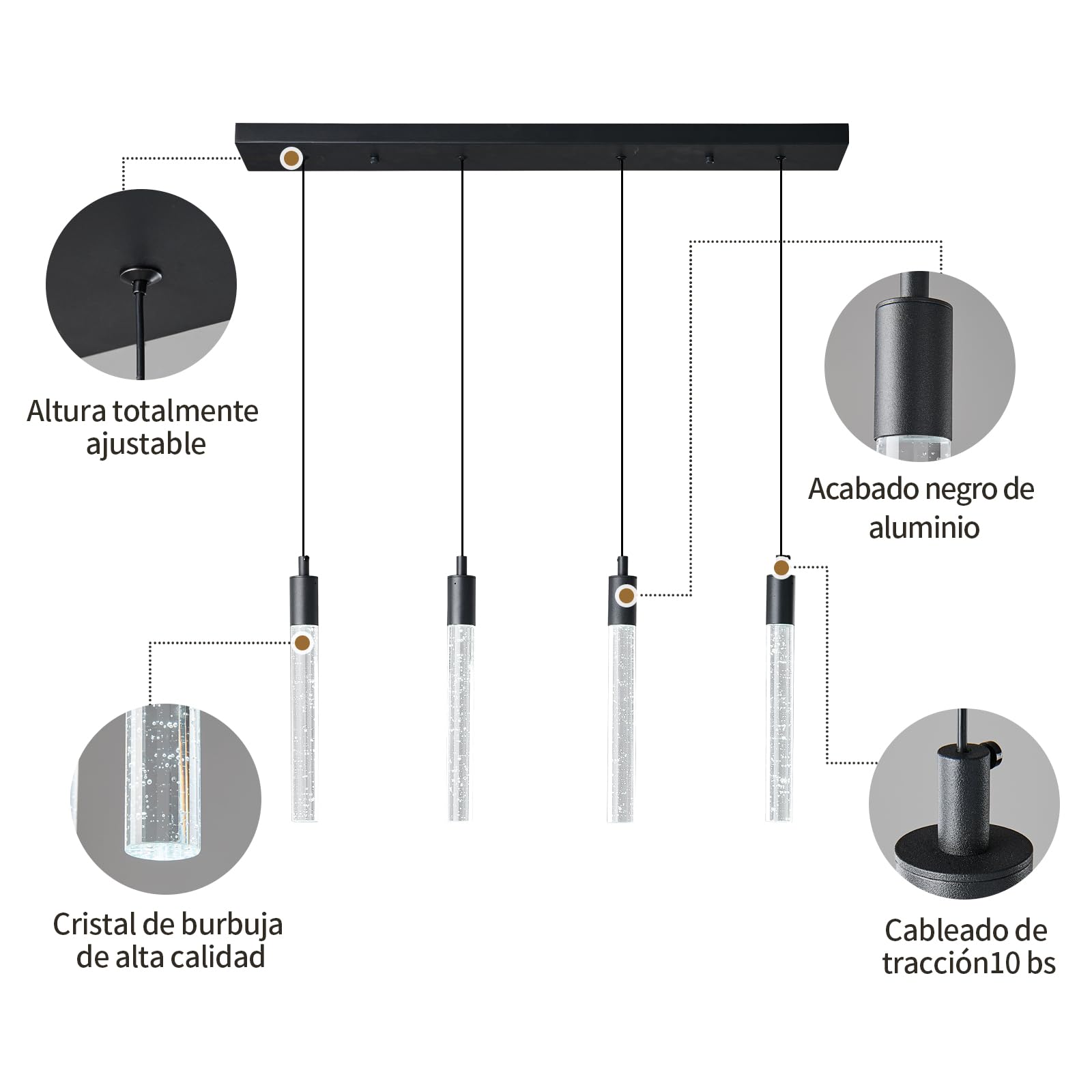 Nowoczesna lampa wisząca LED, czarna, mini lampa wisząca, do sypialni, stolik nocny, mała lampa wisząca (4 światła)