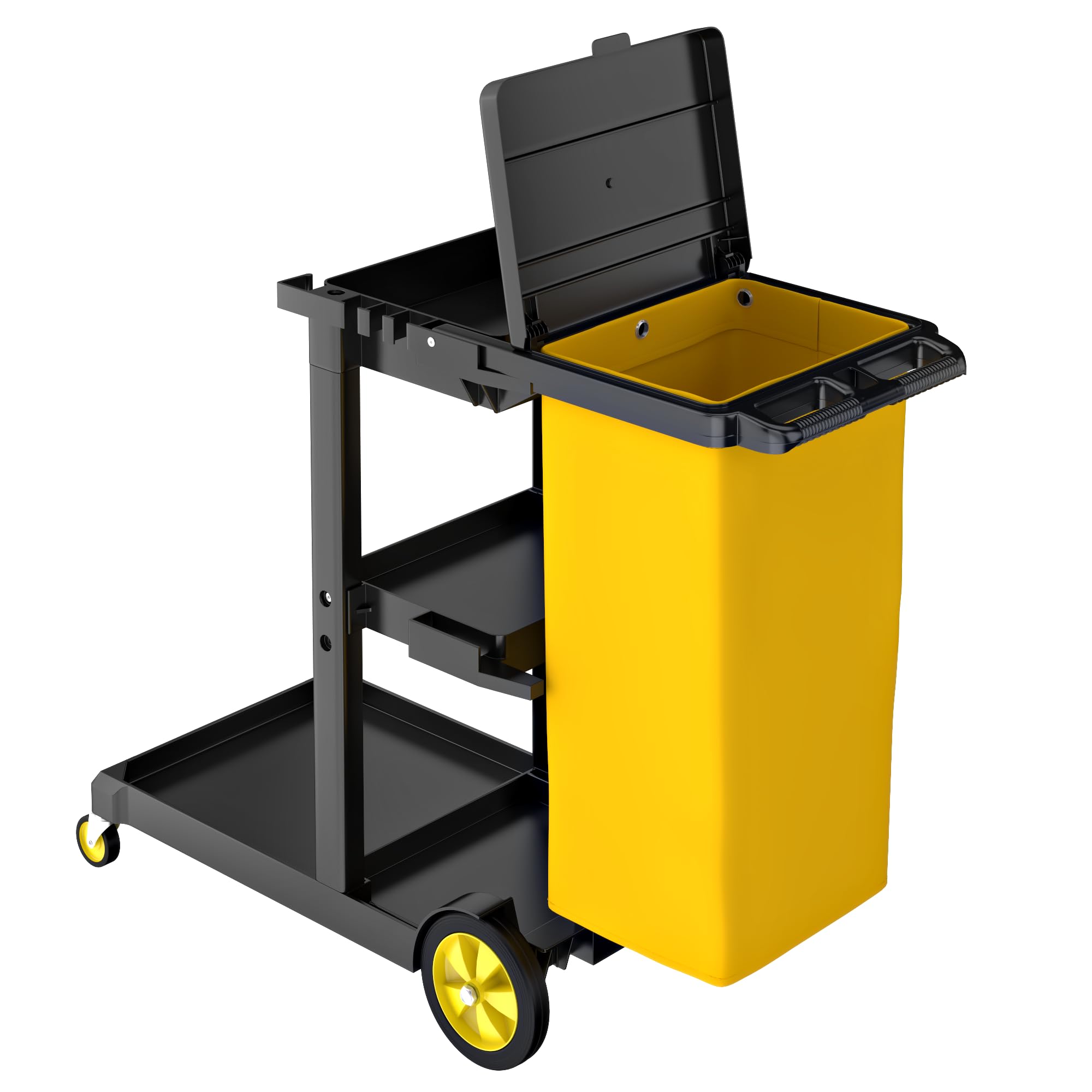 BPT Carro de limpieza de 3 niveles, con bolsa de basura de 78 L, 90 x 50 x 99 cm, para hoteles, centros comerciales, oficinas, restaurantes
