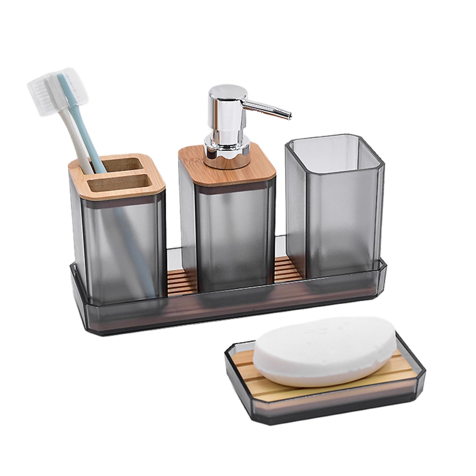 Set Of 5 Bathroom Storage Accessories With Soap Dispenser Toothbrush Holder Tumblers Vanity Tray And Organizers