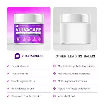 Pharmapulse Vaginal Moisturizer, Vulva Balm Cream, Intimate Skin Care, Menopause Support - Relieves Dryness, Itching, Burning, Redness, Chafing, Odor, Irritation - Estrogen Free 2oz