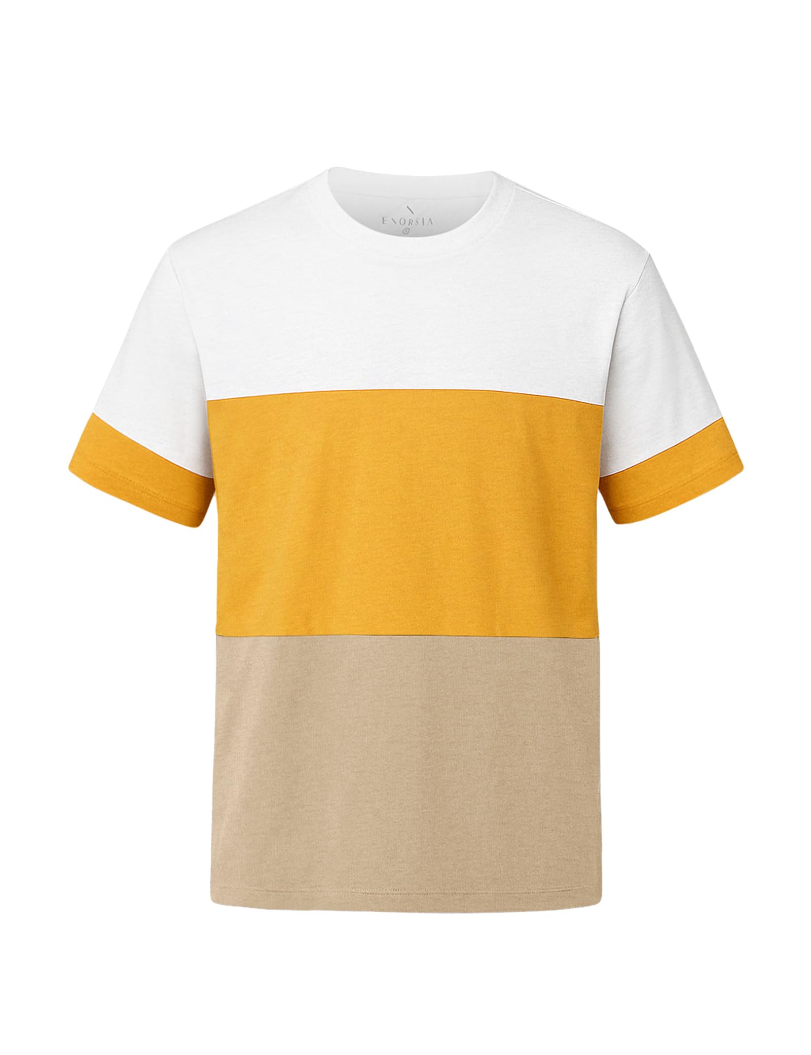 Enorsia Mens T Shirt Colour Block Design, Relaxed Fit Short Sleeve Crew Neck T-Shirt, Soft 100% Cotton Casual Top, Modern Summer T Shirts for Men UK, Mens Clothing White -M