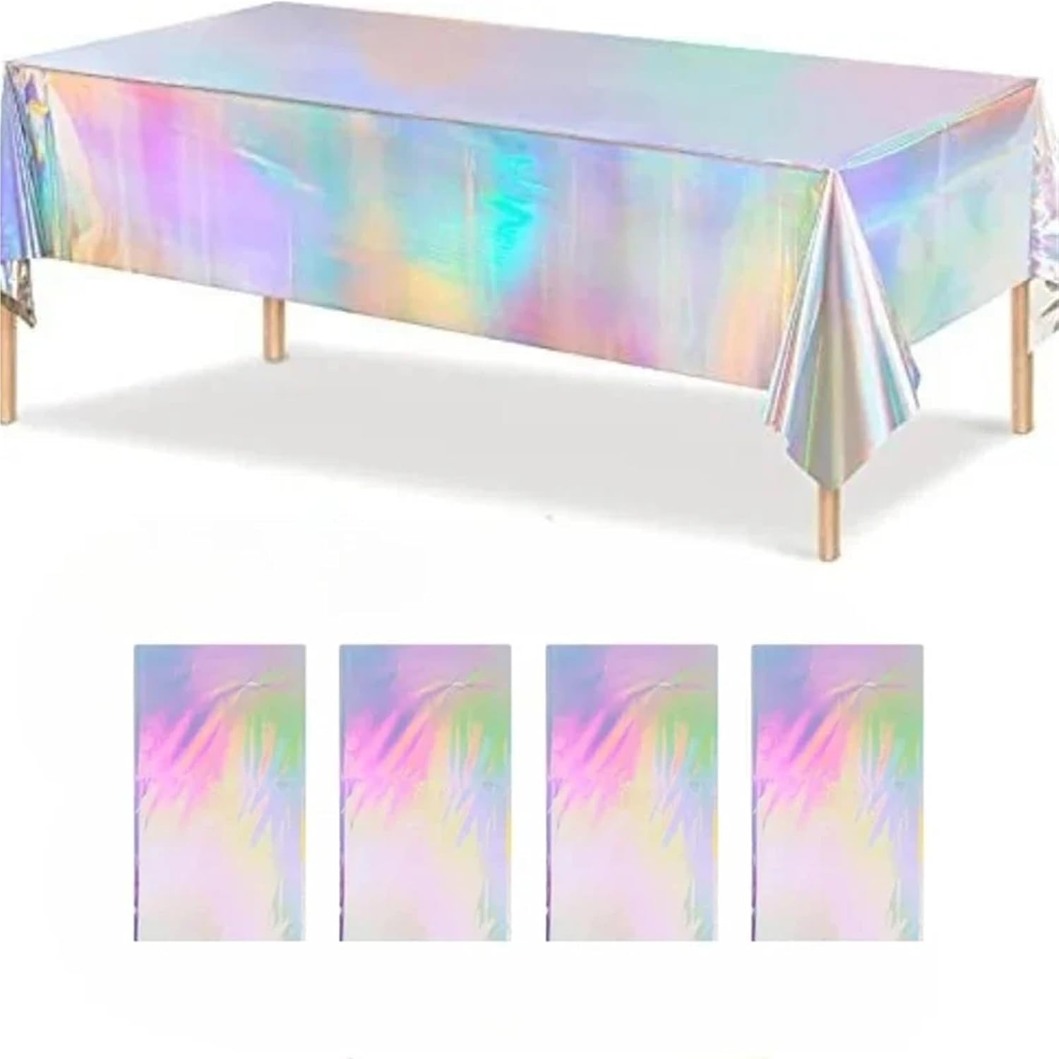 Disco Table Cloth 4 Pcs Disposable Holographic Tablecloth, Iridescent Laser Shiny for Disco Party(137x274cm)