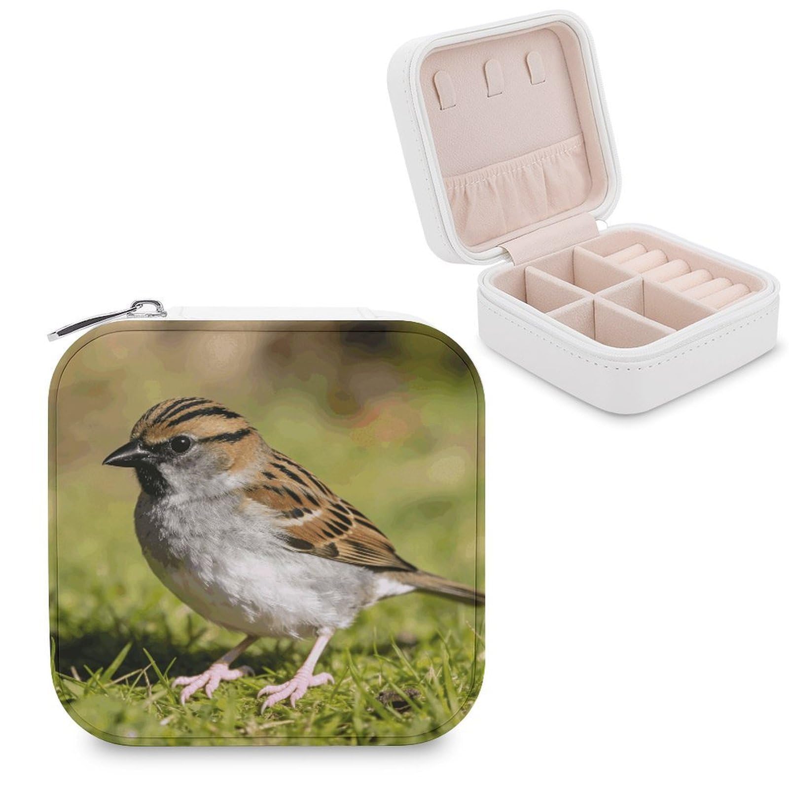 MUSM Sparrow Travel Jewelry Case Personalized PU Leather Jewelry Boxes for Women Small Portable Jewelry Organizer Box Cute Trinket Box for Necklaces Rings Earrings & Gifts