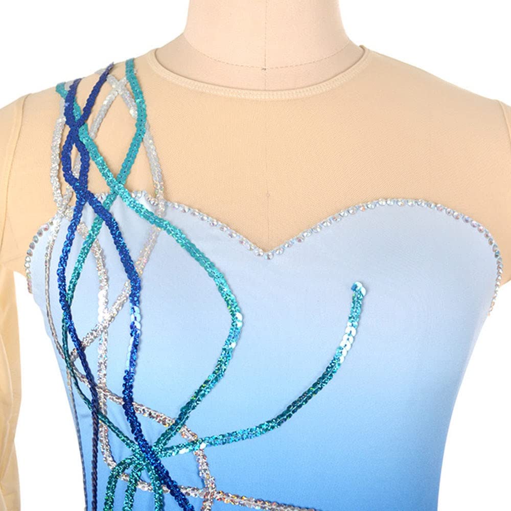 Wygwlg Vestito Da Pattinaggio Artistico A Maniche Lunghe Per Ragazze, Vestito Da Ballo Di Balletto In Rete Trasparente Con Strass Per Pattinaggio A Rotelle Per Tutte Le Età