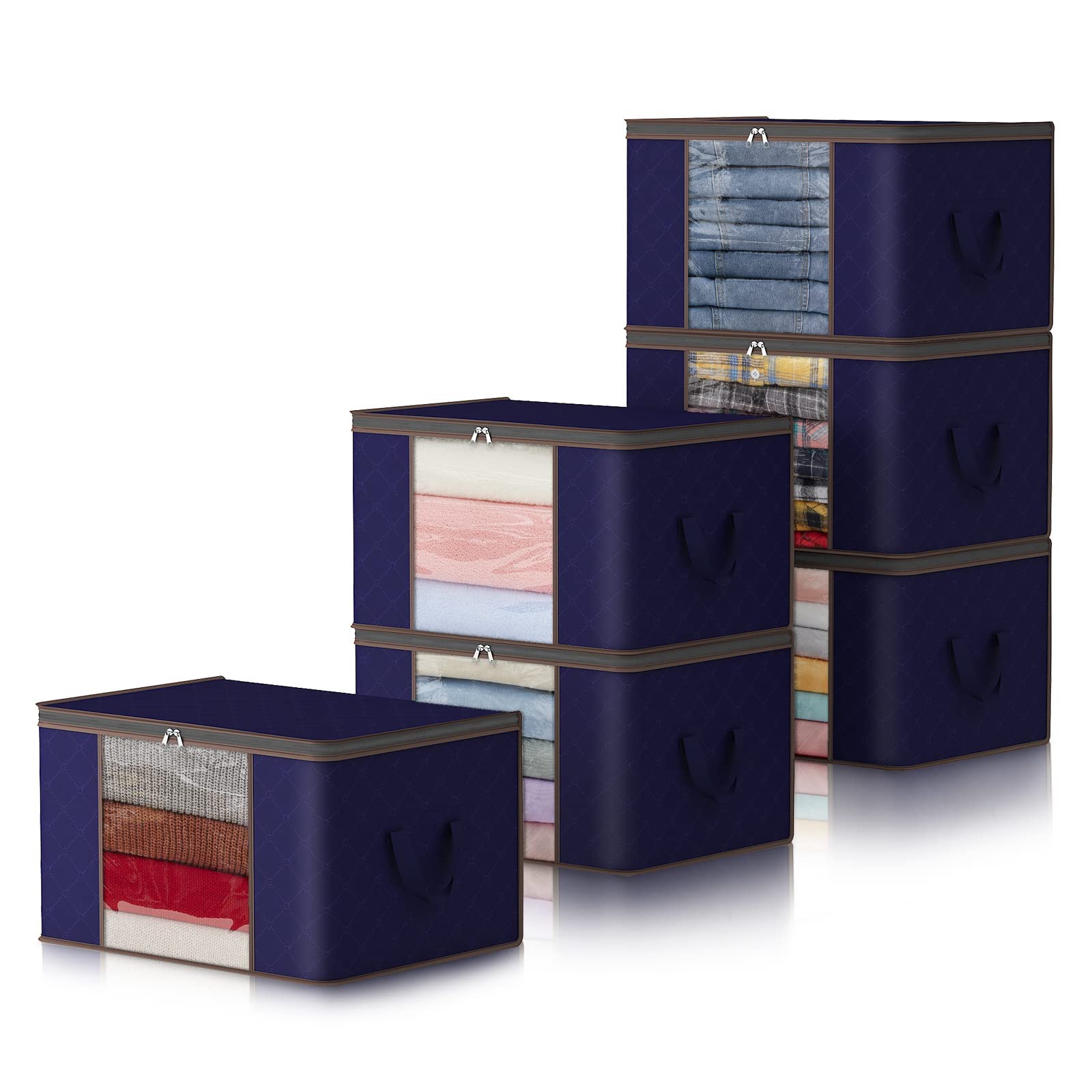 Lifewit 90L Large Storage Bags, 6 Pack Closet Organizers and Storage, Clothes Foldable Storage Bins with Reinforced Handles, Storage Containers for Clothing, Blanket, Comforters, Toys, Bedding, Blue