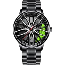 Singular-Point Luxury Quartz Watches, Men's Car Watch, Water Resistant Stainless Steel Automatic Quartz Movement Watch with Wheel Rim Hub Design Men's Wheel Non-Mechanical Watch