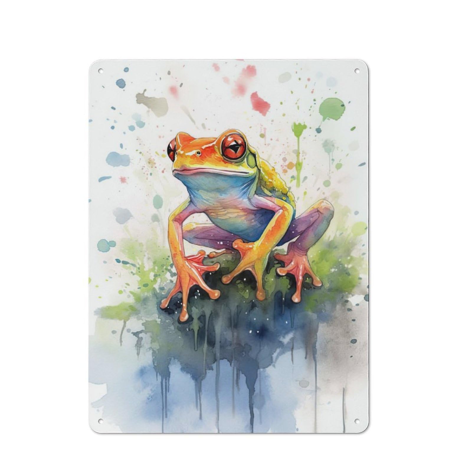 Frog Watercolor Industrial-style Tin Sign 40x30cm for Living Room Wall, for Metal Sign Collectors, for Garage And Workshop Walls