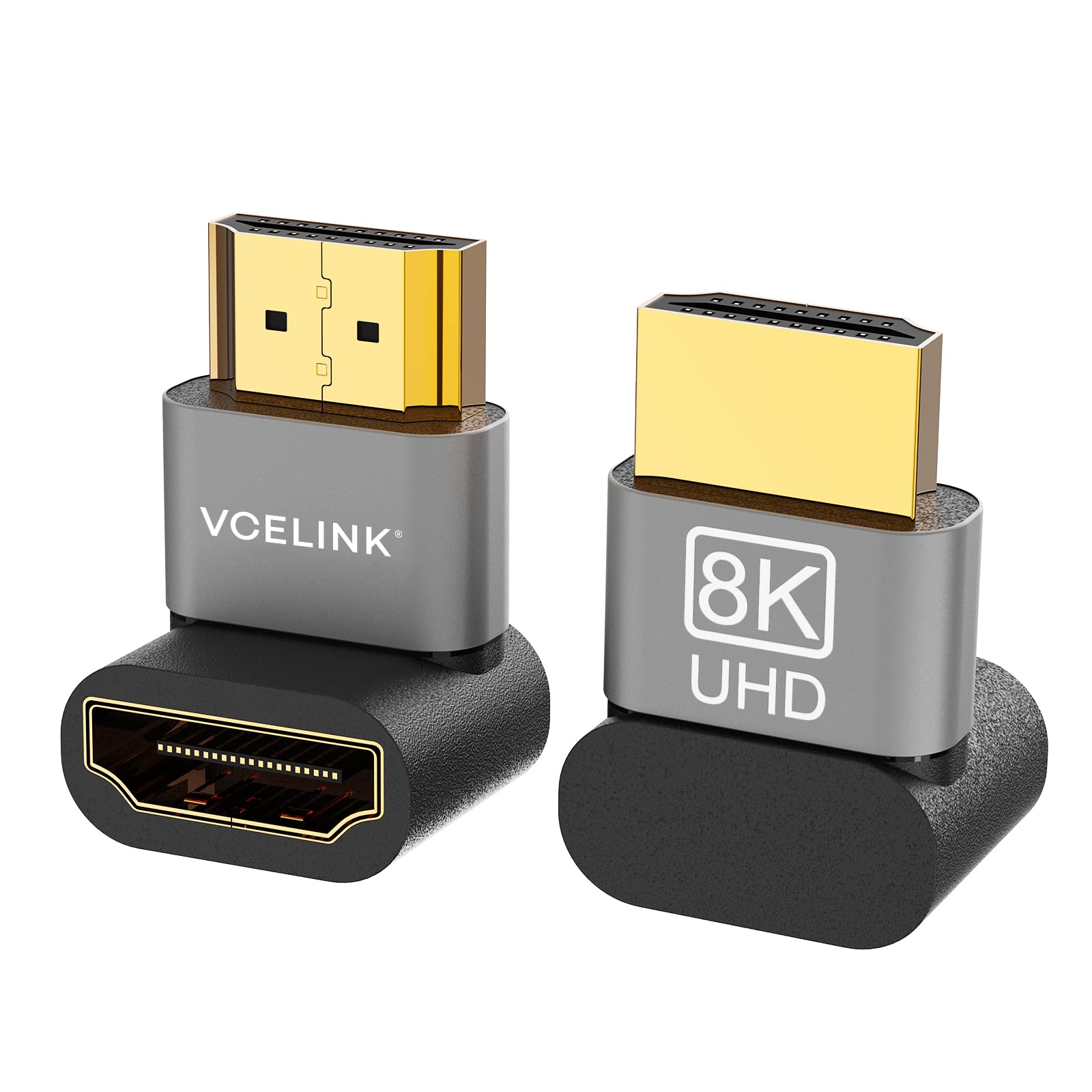VCELINK HDMI Right Angle Adapter 8K@60Hz, 90 Degree HDMI Adapter Male to Female, HDMI 2.1 Cable with 4K@120Hz, HDR, eARC for for HDTV Switch Laptop