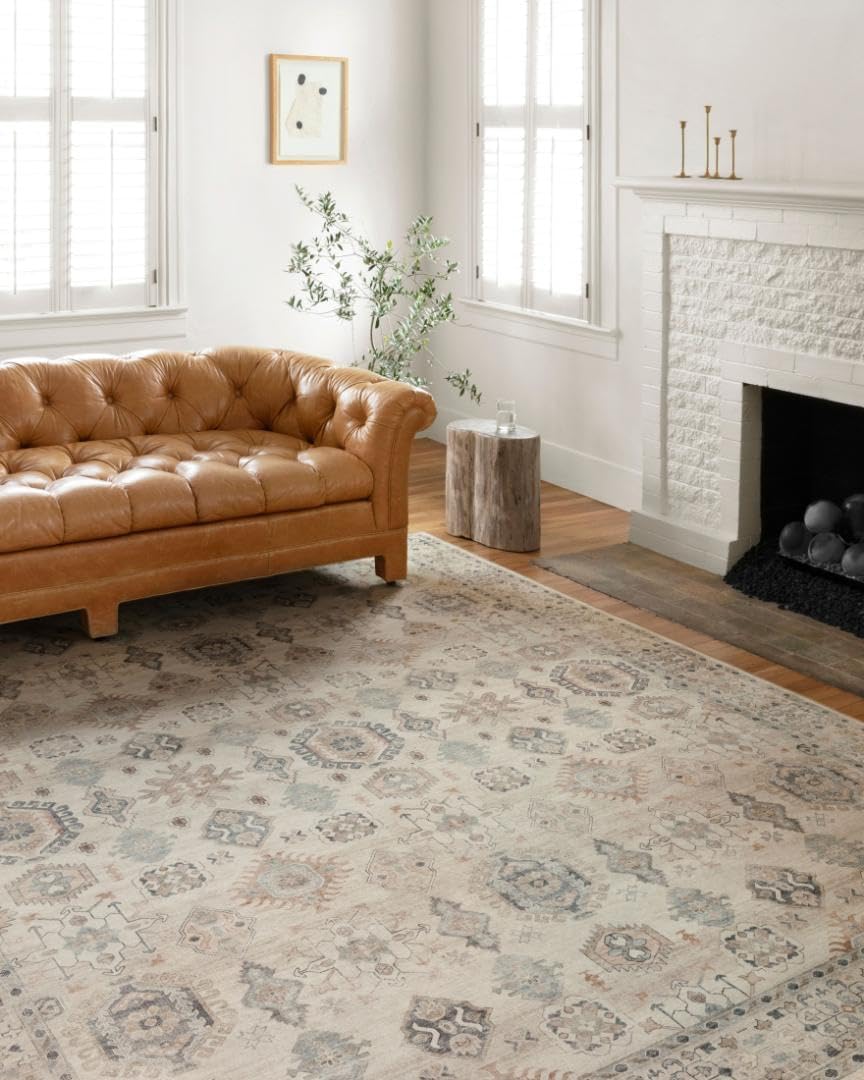 Loloi Hathaway Collection HTH-04 Beige/Multi 9'-0" x 12'-0", .25" Thick Area Rug, Soft, Durable, Printed, Modern, Low Pile, Non-Shedding, Easy Clean, Living Room Rug