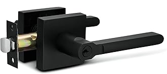 Berlin Modisch Entry Lever Door Handle Lock and Key Slim Square Locking Lever Set [for Front Door or Office] Reversible for Right & Left Sided Doors Heavy Duty – Iron Black Finish