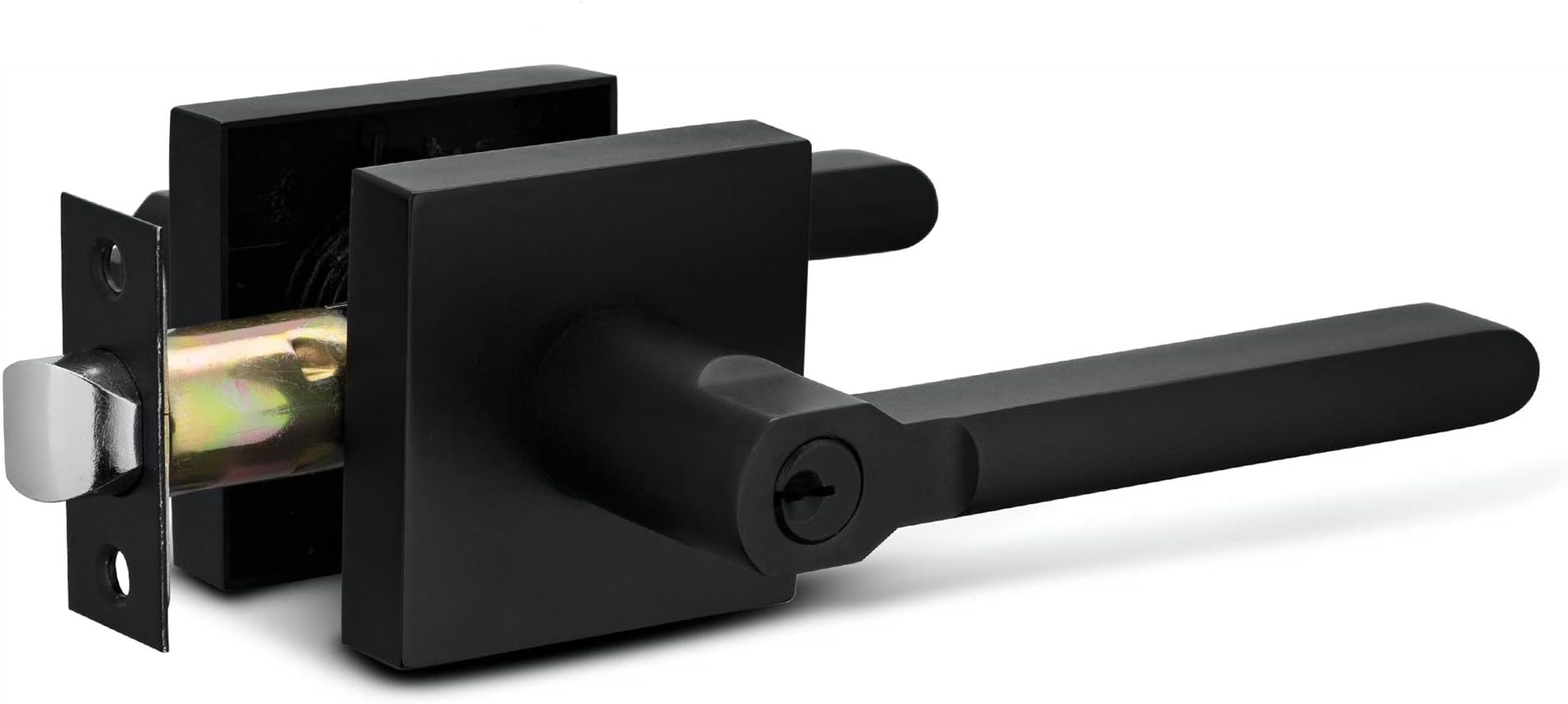 Berlin Modisch Entry Lever Door Handle Lock and Key Slim Square Locking Lever Set [for Front Door or Office] Reversible for Right & Left Sided Doors Heavy Duty – Iron Black Finish