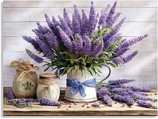 B BLINGBLING Purple Lavender Wall Art Rustic Floral Bathroom Wall Decor Purple Farmhouse Flower Poster Country Pictures Art Print Framed Lilac Painting for Bathroom Bedroom Office Decorations 12"x16"