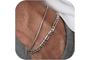 Mens Silver Chain Bracelet Stainless Steel Cuban Link Silver Layered Bracelet for Men