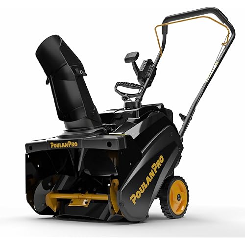 Poulan Pro Snow Blower Gas Powered, Single Stage 18 Inch Gas Snow Thrower with Electric Start, 190° Remote Chute Control, Steel-Reinforced Rubber Auger, Compact, Lightweight Design
