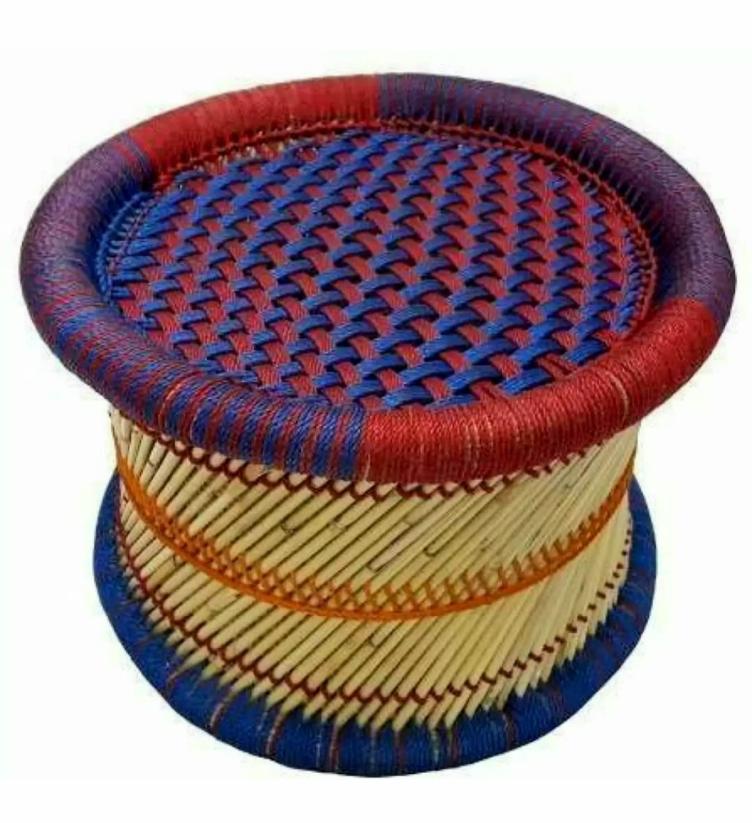 Navya Handicraft:Natural Handmade Bamboo Mudda Stool for Furnishing (Red & Blue)-image-25