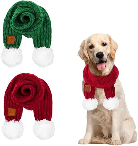 SlowTon Bufanda tejida para perro, paquete de 2 pañuelos cálidos para perros, bufanda de decoración de invierno para perros pequeños, medianos y