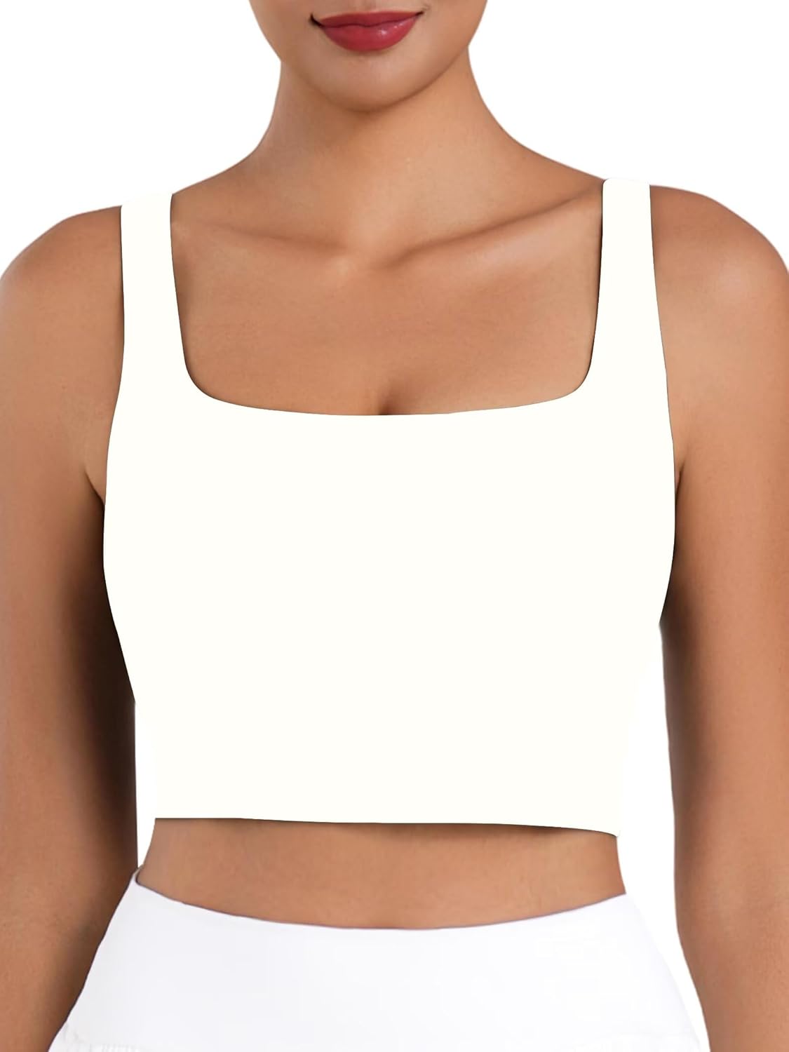 Sunzfly Women Square Neck Sport Bra with Removable Pads, Built-in Bra Crop Tank Top Summer Sleeveless Camisole Workout Yoga